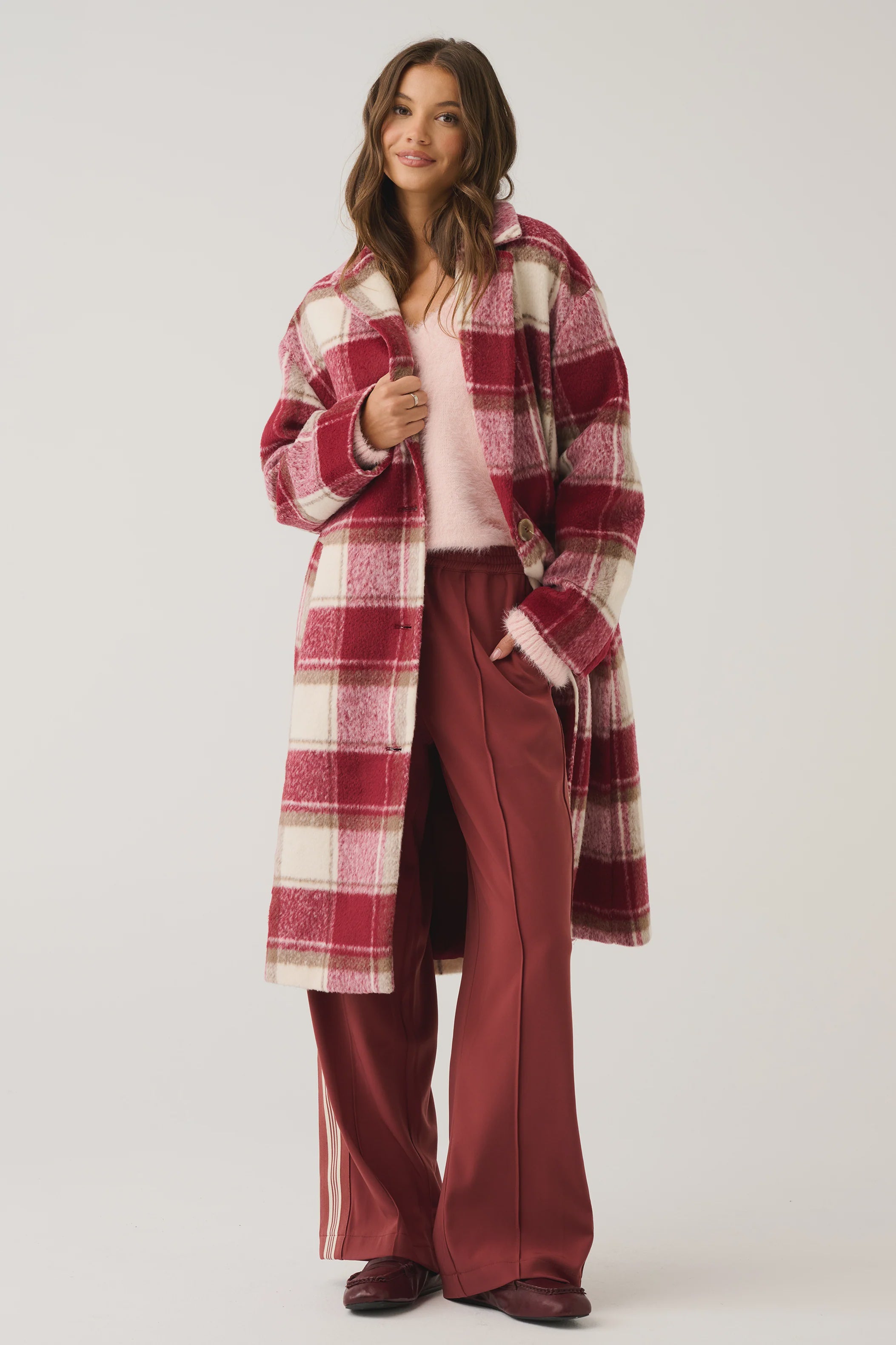 Greta Coat Berry Check