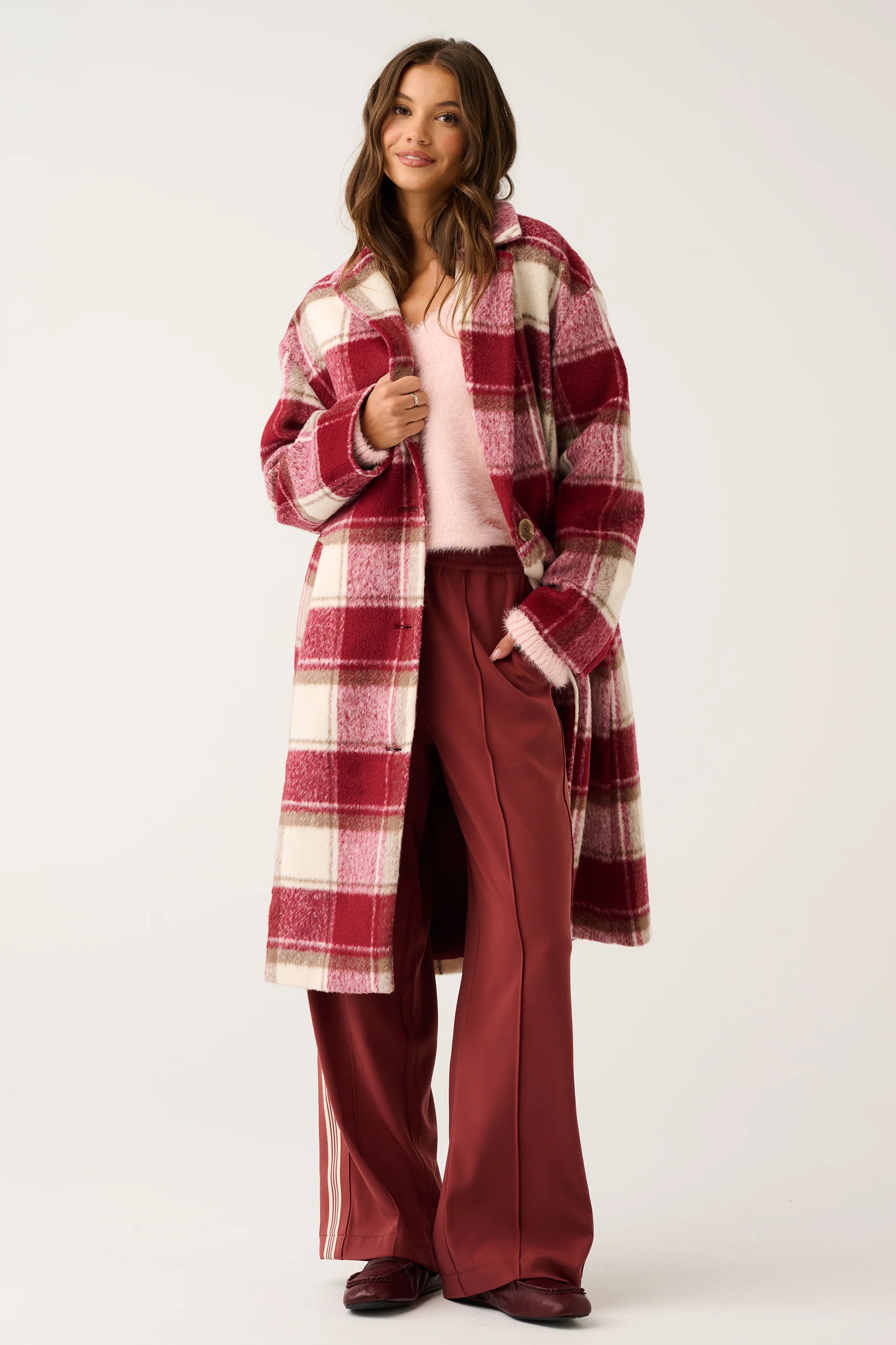Greta Coat Berry Check