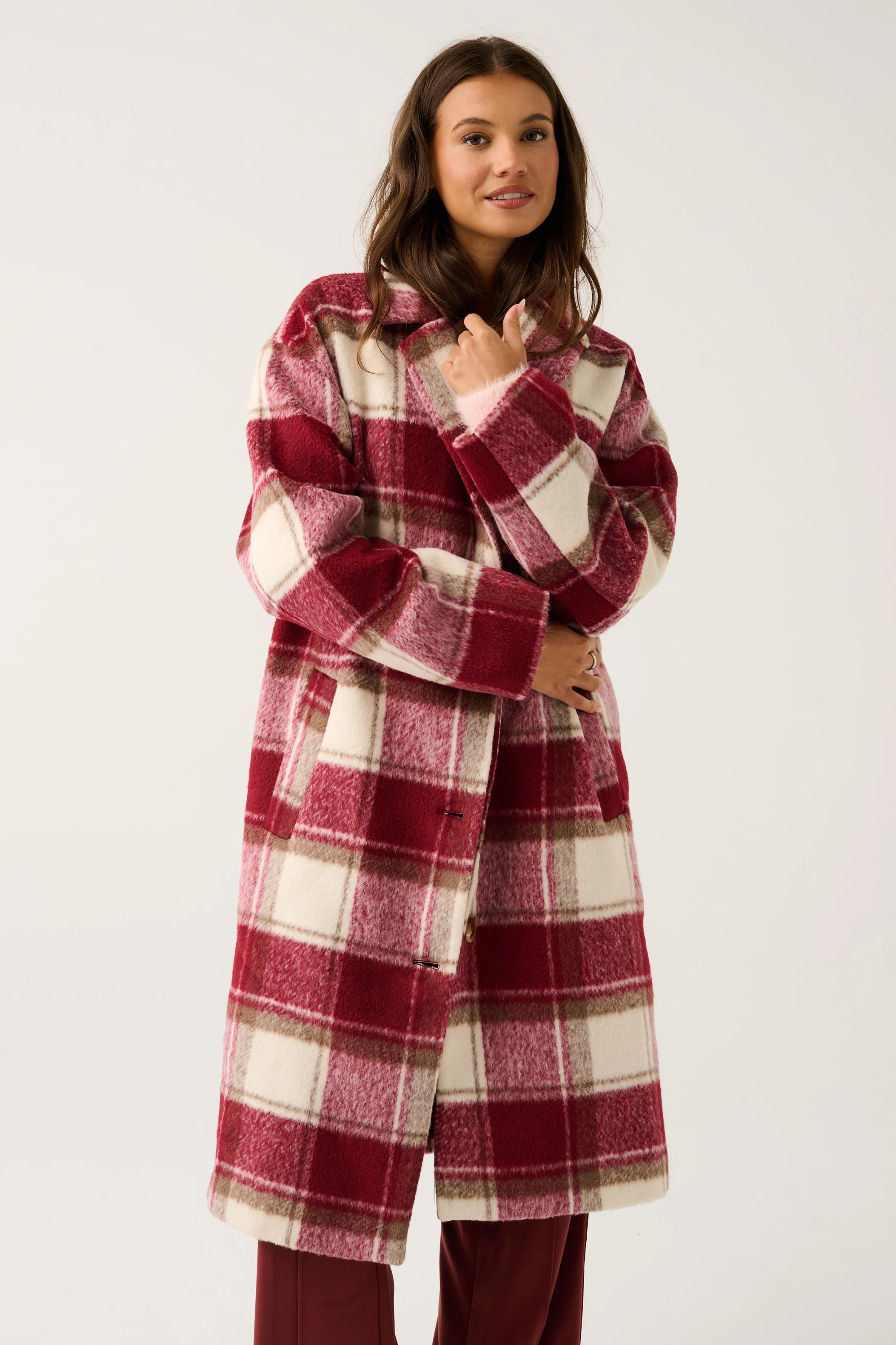 Greta Coat Berry Check