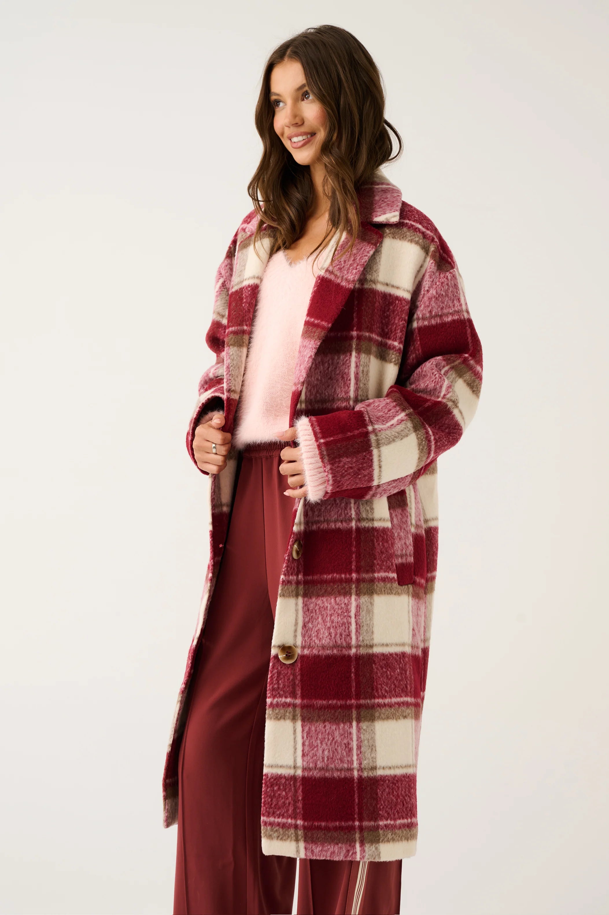 Greta Coat Berry Check