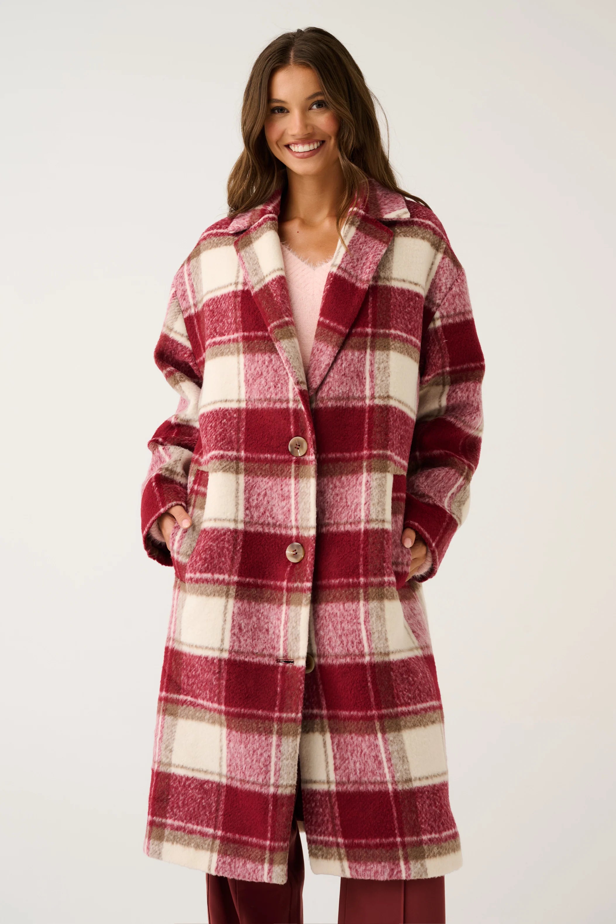Greta Coat Berry Check
