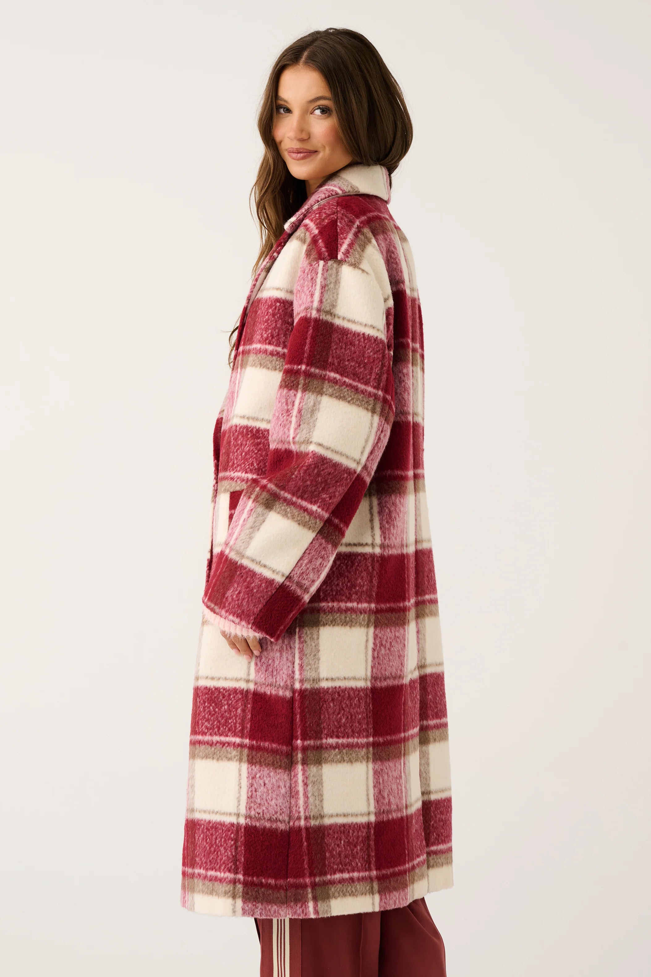 Greta Coat Berry Check