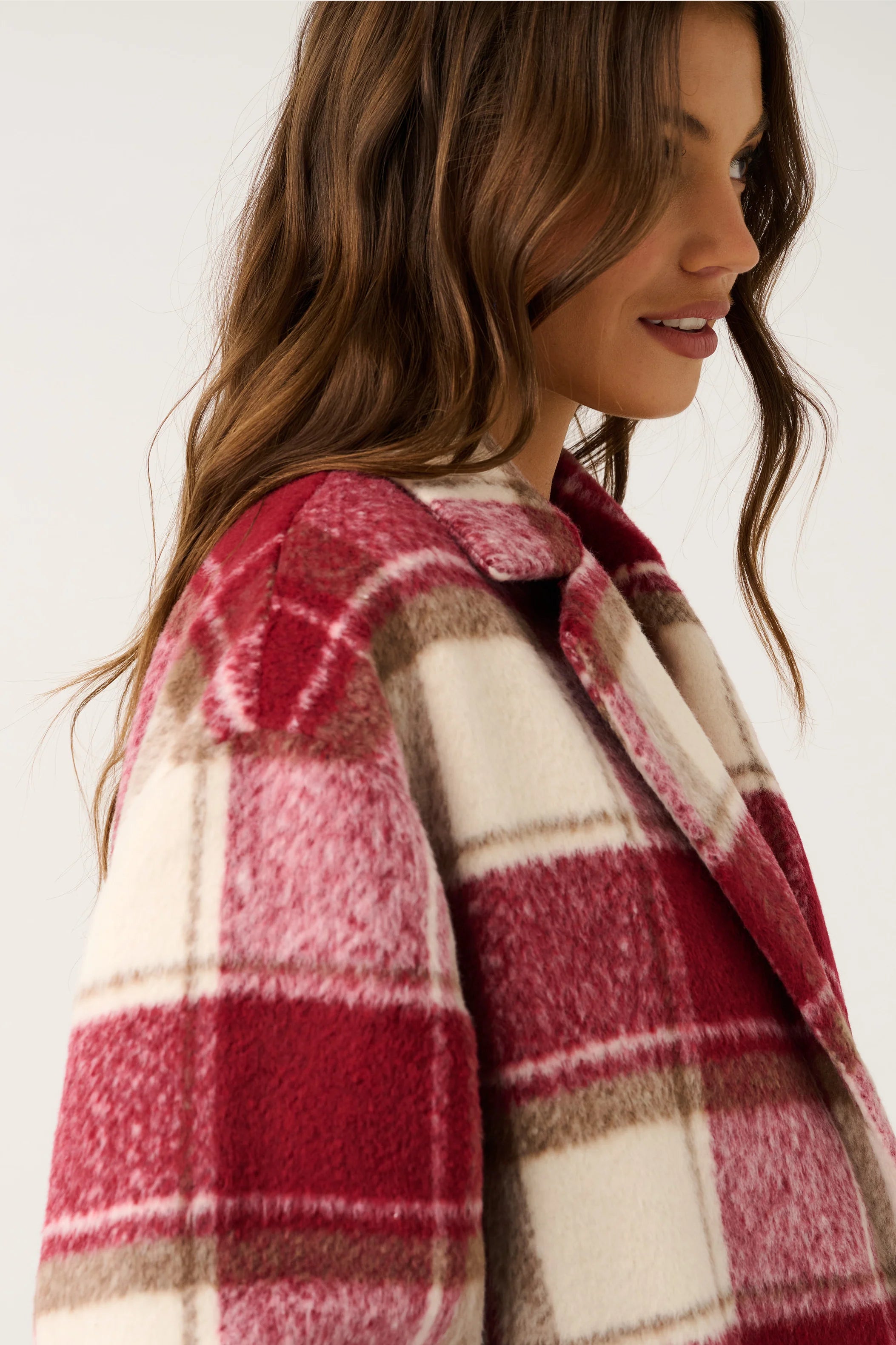 Greta Coat Berry Check