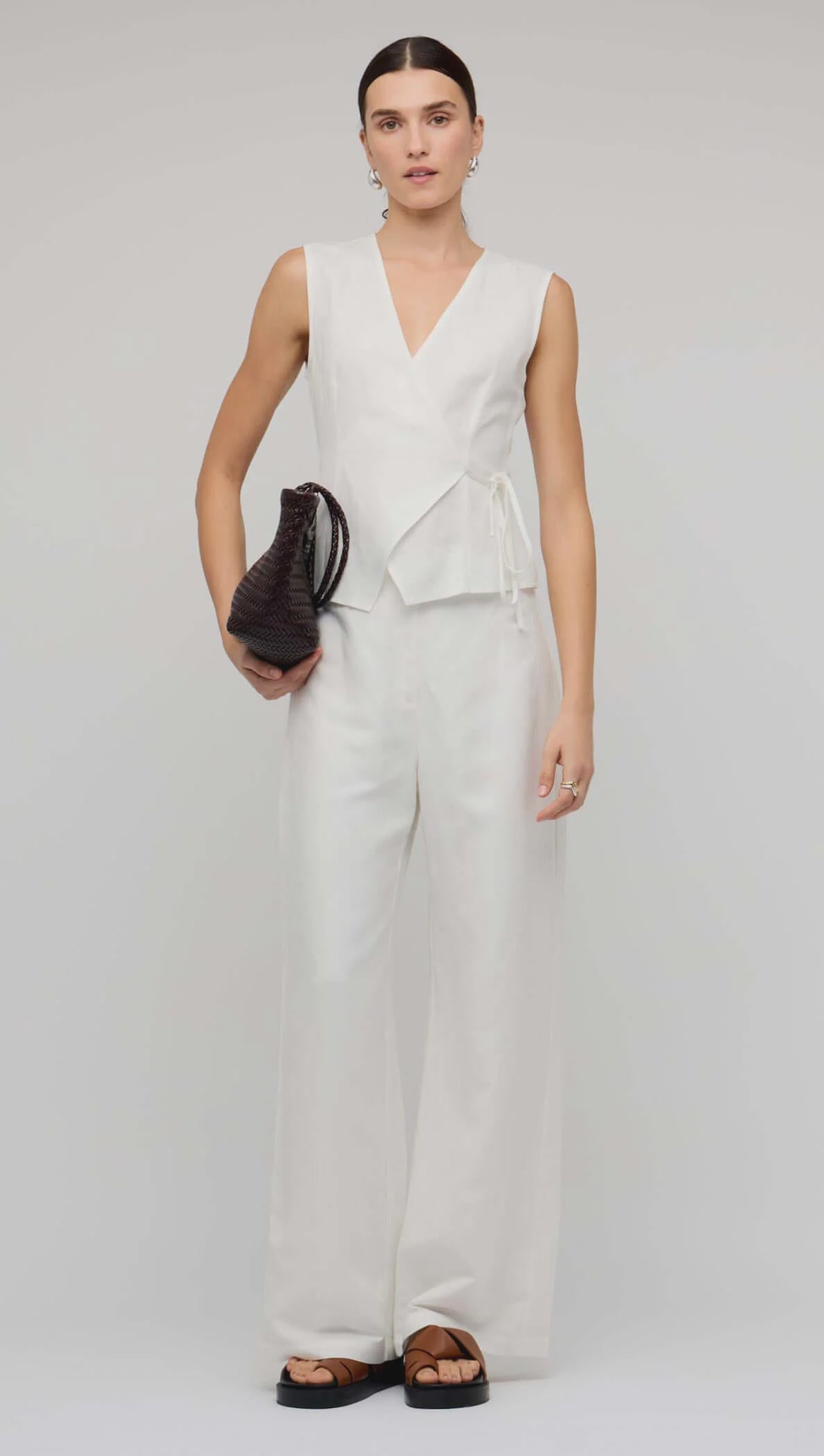 Nyla White Linen Wide Leg Pants