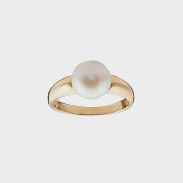 Yellow Gold & White Freshwater Button Pearl Ring - Kohl and Soda