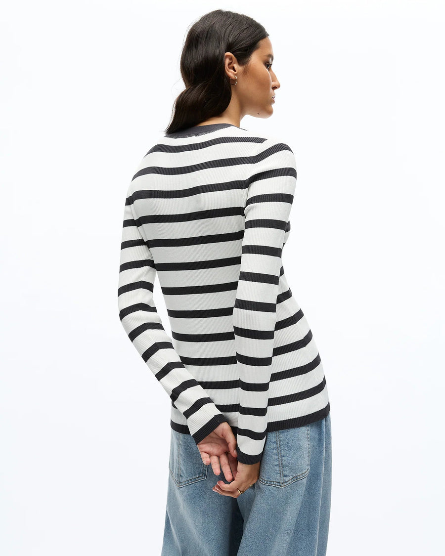 Agnes Long Sleeve Knit Top Charcoal Stripe - Kohl and Soda
