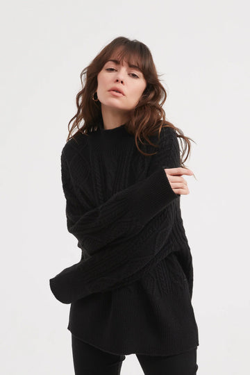 Classic Cable Turtle Neck Knit Black - Kohl and Soda