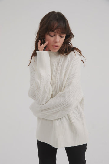 Classic Cable Turtle Neck Knit Ivory - Kohl and Soda