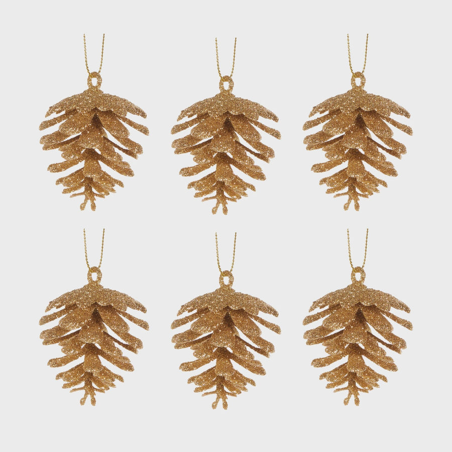 Glittered Gold Pinecones Hanging 6pk - Kohl and Soda