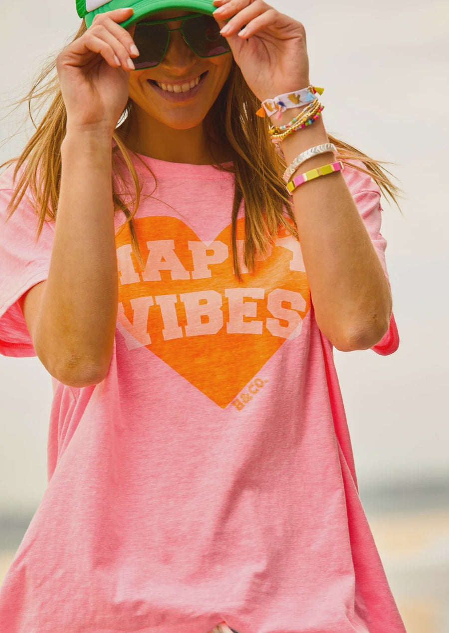 Happy Vibes Tee Pink - Kohl and Soda