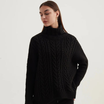 High Neck Cable Knit Black - Kohl and Soda