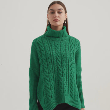 High Neck Cable Knit Green - Kohl and Soda