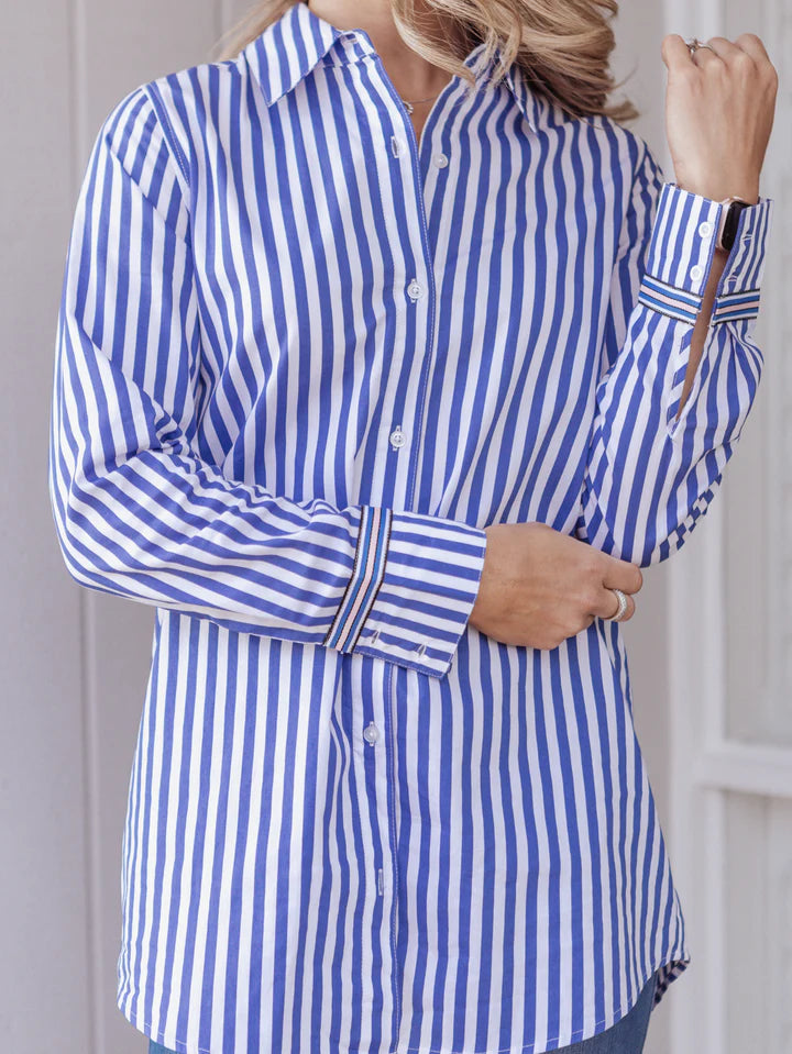 Shop Betty Basics Scout Shirt Blue Stripe - At Kohl and Soda | Ready To Ship!
