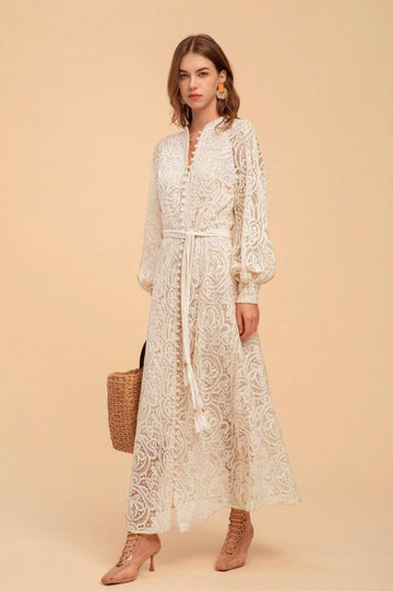 Shop Irina Belted Long Lace Dress - At Kohl and Soda | Ready To Ship!