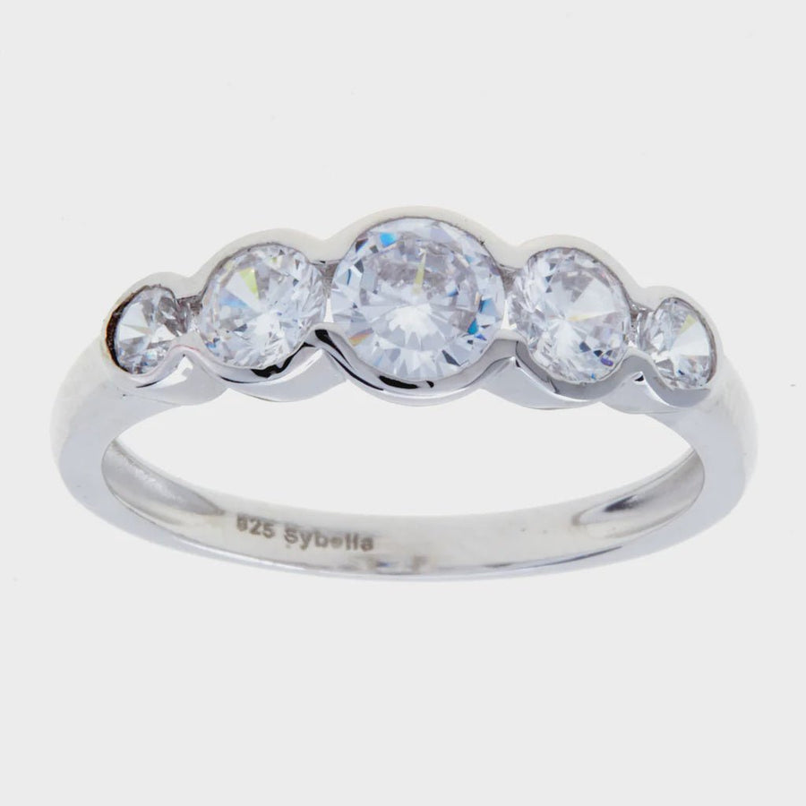 Rhodium 5 Bezel CZ Ring - Kohl and Soda