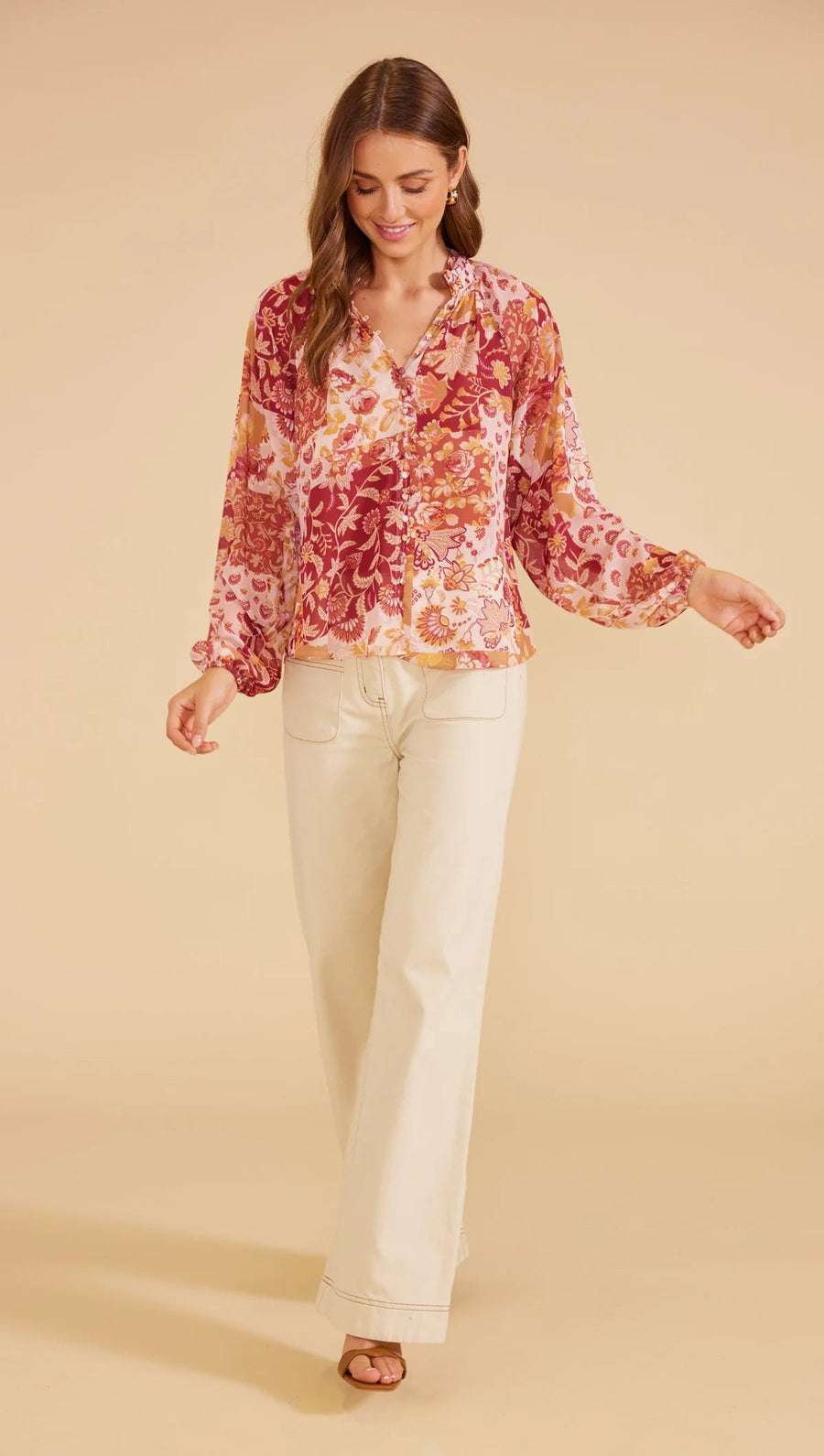 Rylee Blouse Pink Floral - Kohl and Soda