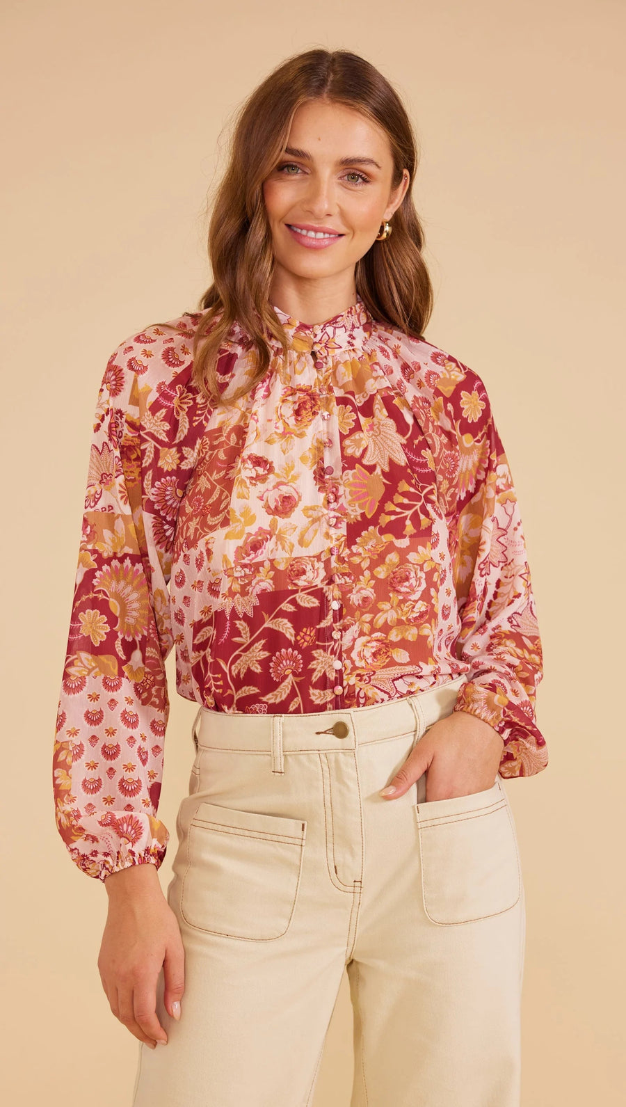 Rylee Blouse Pink Floral - Kohl and Soda