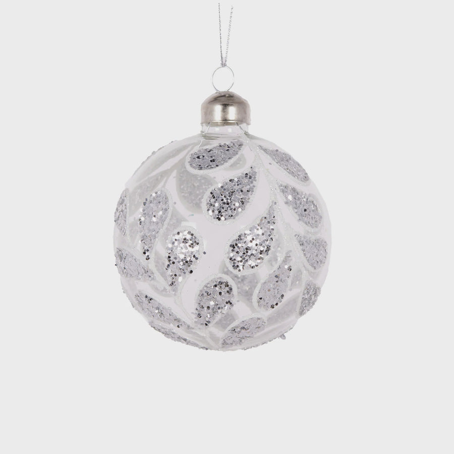 Silver Glitter Foliage Bauble - Kohl and Soda