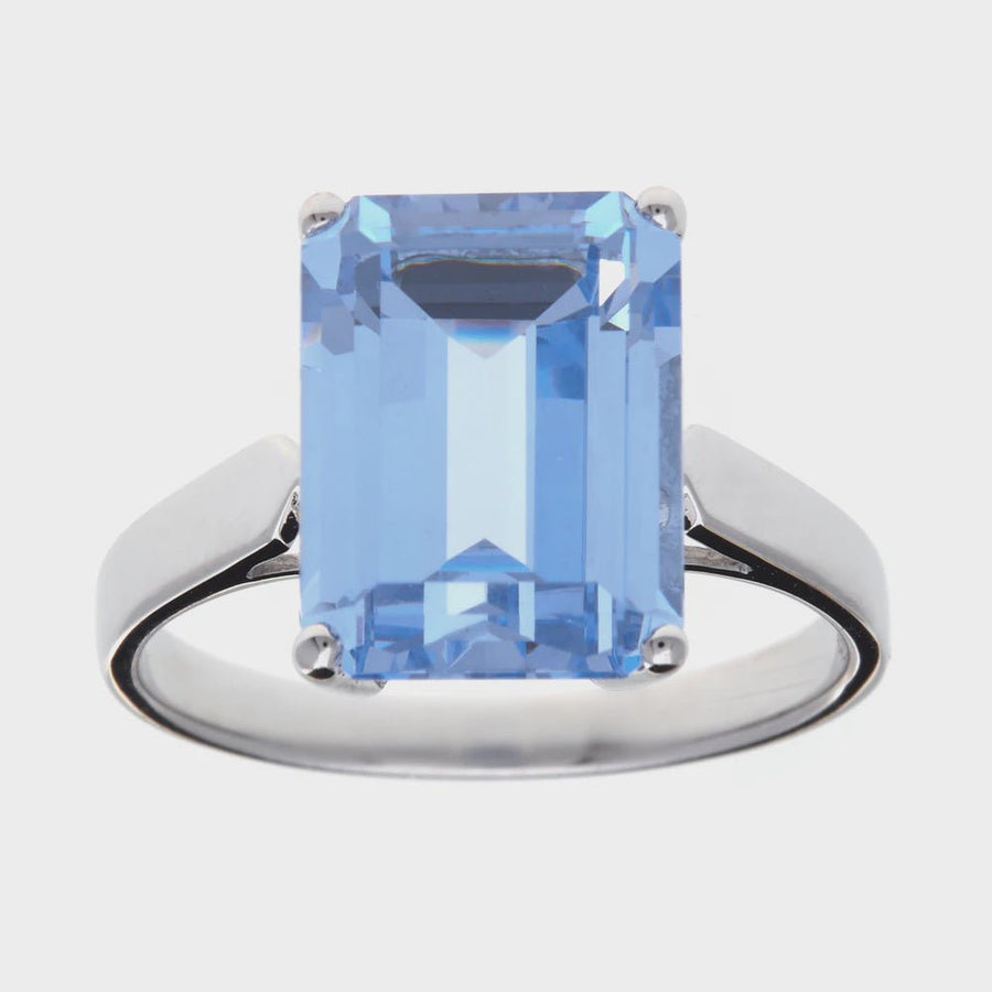 Sybella Rhodium Blue Topaz CZ Rectangle Ring - Kohl and Soda