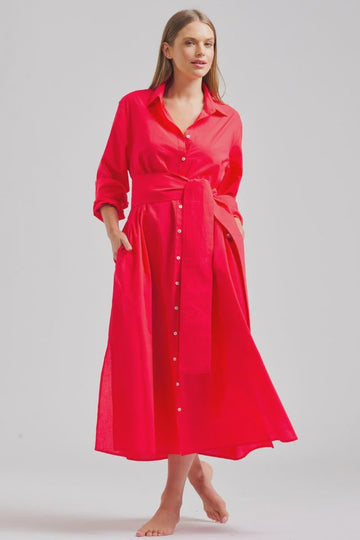 The Luna Oversized Long Shirtdress Red - Kohl and Soda