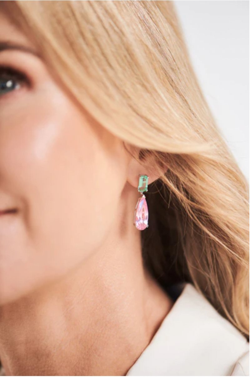 Victoria Pink & Green Chandelier Earrings - Kohl and Soda