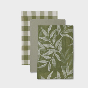 Shop Woodlands Green Tea Towels Pack 3 - At Kohl and Soda | Ready To Ship!